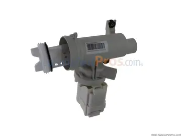 GE washer E24: example drain pump (part WH23X10028), representative part photo for this code