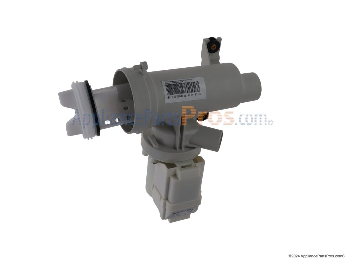 GE washer E24: example drain pump (part WH23X10028), representative part photo for this code