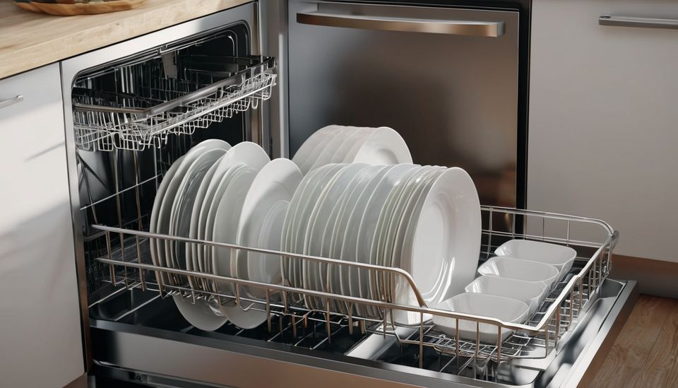 Stainless steel dishwasher in a kitchen