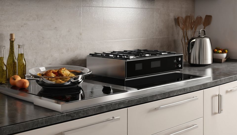Gas range and oven in a kitchen