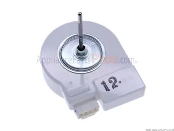 Samsung Refrigerator Evaporator Fan Motor (part DA31-00146E), shown as the reference photo for code 21E